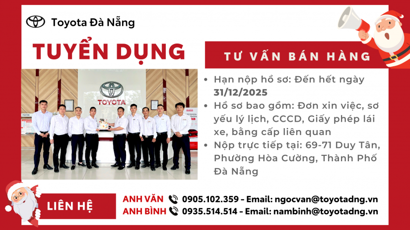 CÔNG TY TNHH MTV TOYOTA ĐÀ NẴNG THÔNG BÁO TUYỂN DỤNG