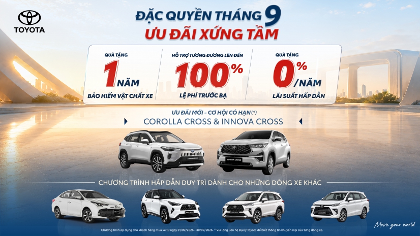 Toyota Đà Nẵng triển khai chương trình ưu đãi cho khách hàng mua xe tháng 9/2026
