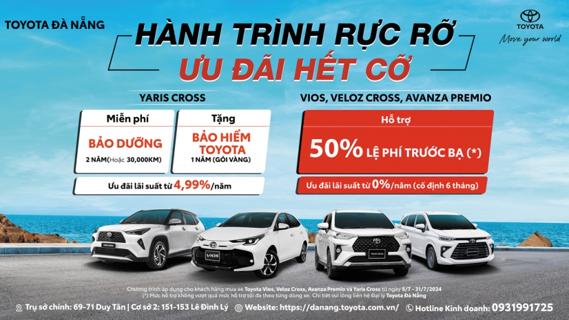 Toyota Việt Nam triển khai chương trình khuyến mại cho mẫu xe Vios, Veloz Cross, Avanza Premio và Yaris Cross trong tháng 07/2024